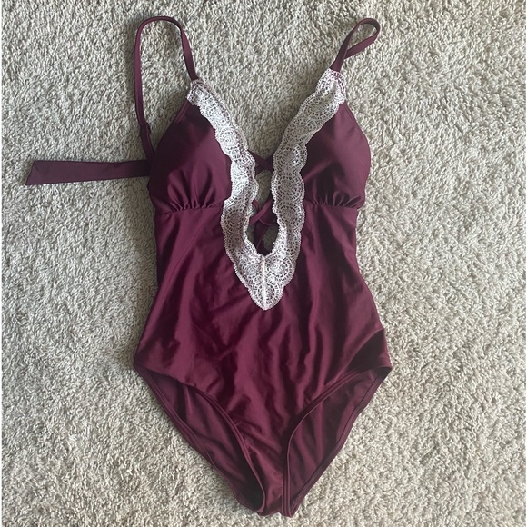 Other - Burgundy lace one piece swimsuit